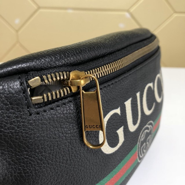 Gucci腰包 527792 古馳新款挎包 Gucci19新款黑色logo印花腰包 男女同款  gqy2143